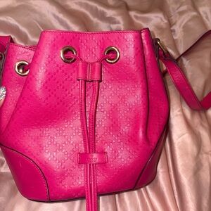 Gucci Hot Pink Diamante Drawstring Leather Shoulder Bag